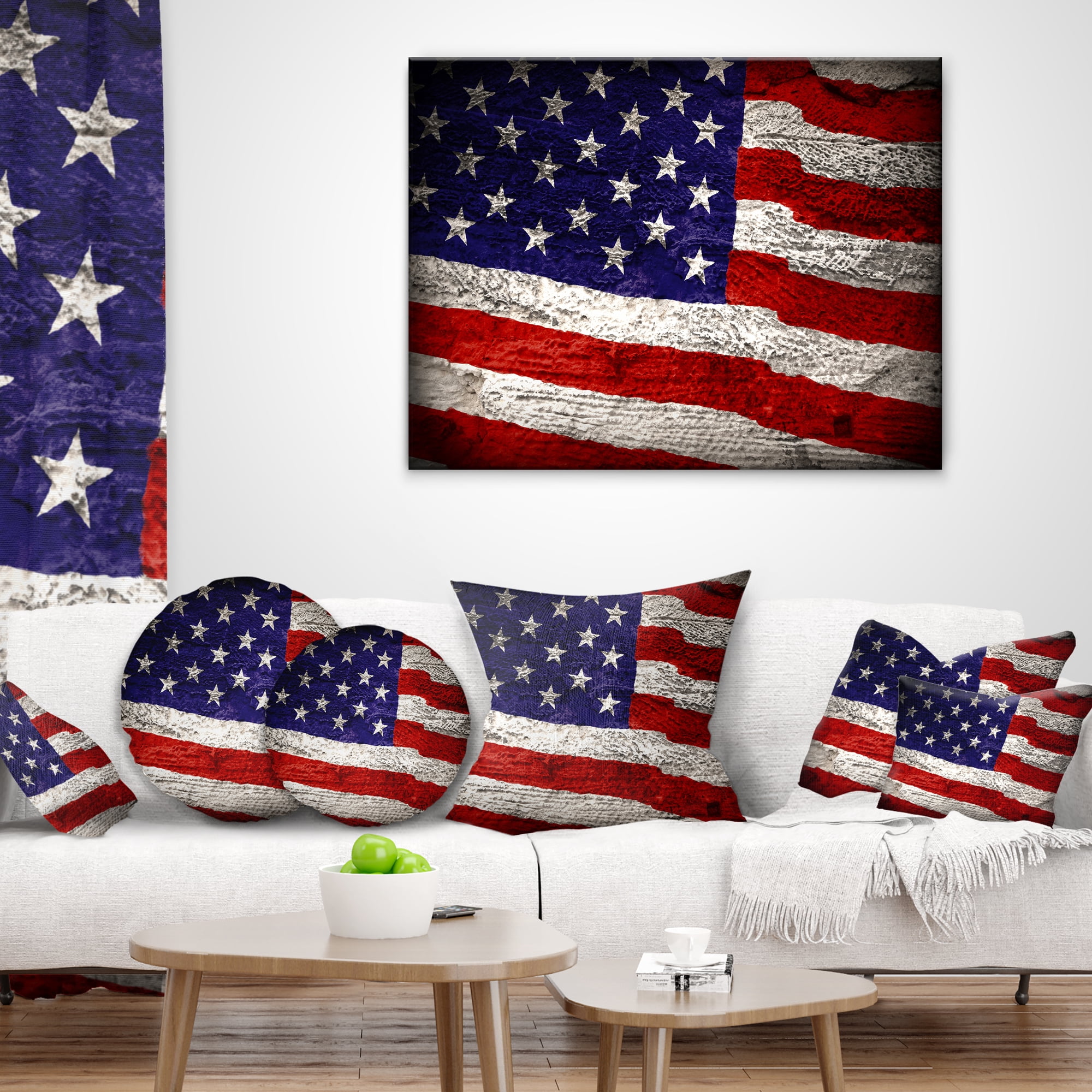 Designart Large American Flag Watercolor - Abstract Throw Pillow - 18x18