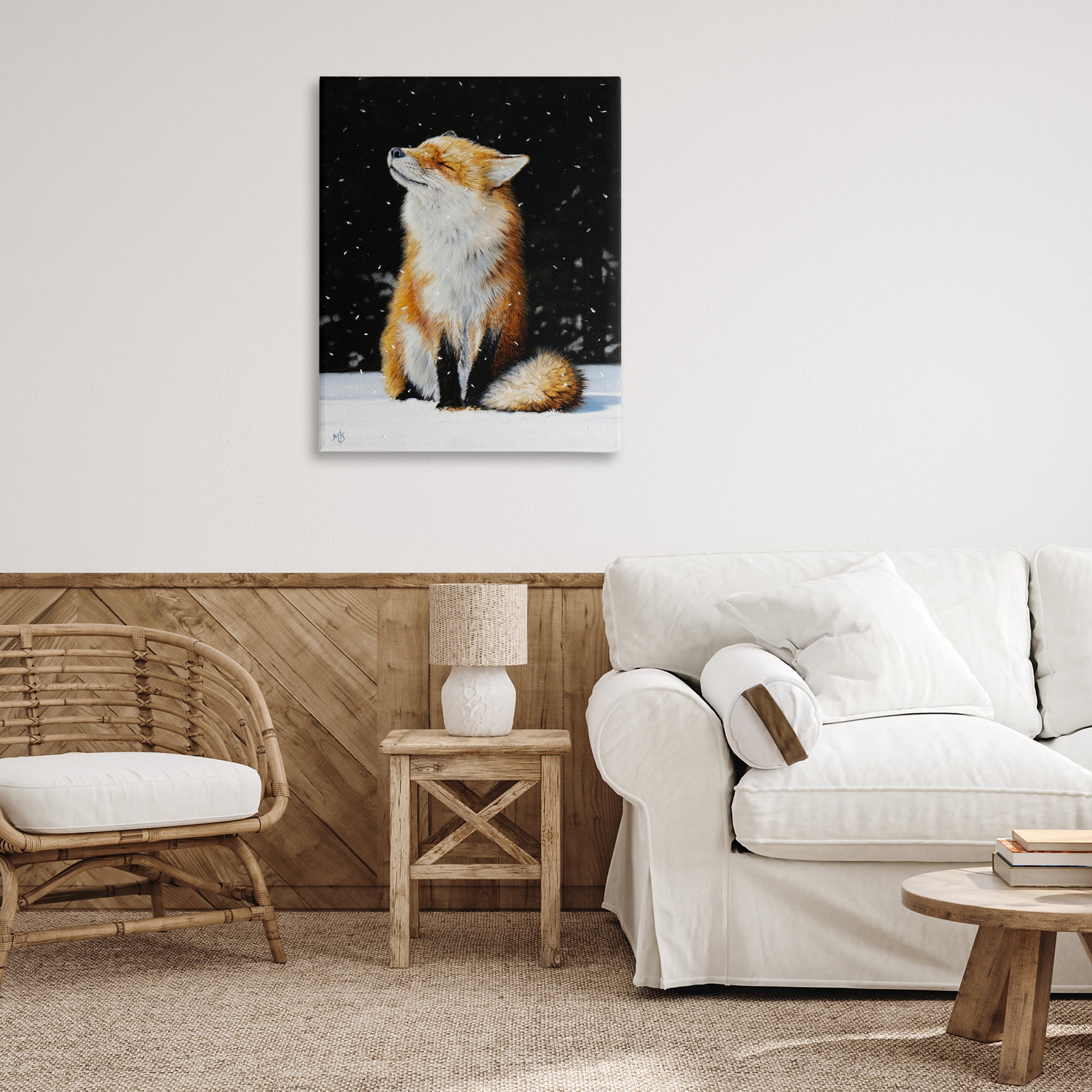 Stupell Industries Blissful Fox with Snowflakes Animals Painting Wrapped Canvas Art Print Wall Art, 30 x 40