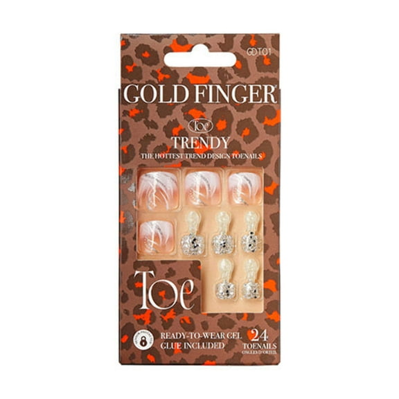 GoldFinger 24 Pcs Press On Nails, Squoval Fake Nails, Silver Sparkle French Tip Gel Stick On Extensions, Reusable Full Cover False Nail Kit with Glue, Manicure Stick & File, 7 Day Long Lasting Wear