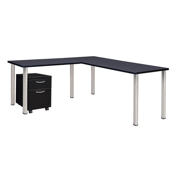 Regency Kee 60" Single Pedestal L-Desk with 42" Return, Grey/Chrome