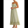 thumbnail image 4 of Vestido de Verano 2025 para Mujer, Informal, Sin Mangas, con Tirantes Finos, Ribete de RIC, Fruncido, con Volantes, . Verde S, 4 of 10