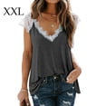 thumbnail image 1 of Camiseta de mujer de encaje con cuello en V, sin mangas, informal, suelta, para niña, camiseta de verano, gris oscuro, XXL Advancent  AP001333-20, 1 of 5