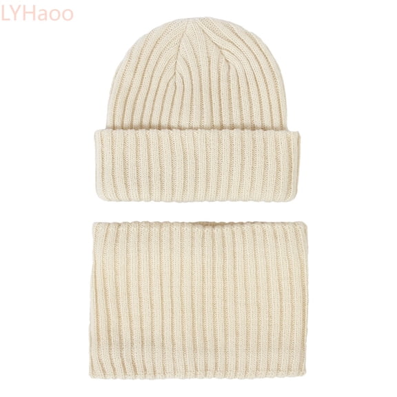 LYHaoo Toddler Kids Boys Girls Beaniess Hat Scarf Set Winter Warm Cute Solid Knit Cap Neck Warmer Knit Caps,Beige