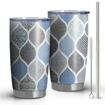 20oz Tumblers Blue Geometric Quatrefoil Pattern Stainless Steel Vacuum Insulated Double Wall Travel Tumbler Cups Mug with Lid and Straw,Cleaning Brush for Cold & Hot Drinks