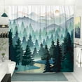 thumbnail image 2 of Watercolor Misty Forest Shower Curtain Set, Green Nature Woodland Theme Pine Tree Shower Curtains for Bathroom, Rustic Mountain Bathroom Decor Polyester Fabric-72" x 72", 2 of 6