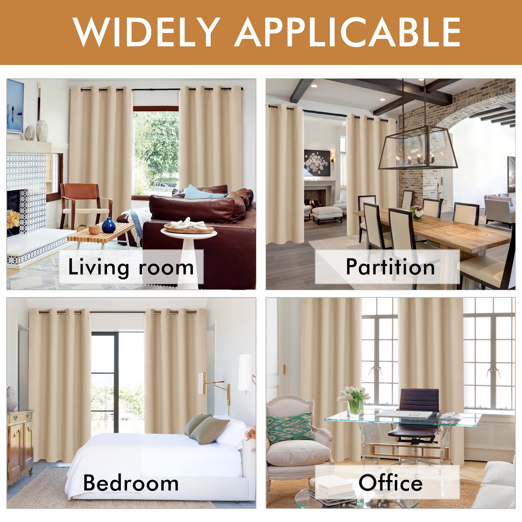 XWZO Total Blackout Curtains for Bedroom with Tiebacks, 100% Light Block Window Curtain Drape 2 Panels Set, Noise Reducing Privacy Curtain for Living Room, Biscotti Beige,38 x 84