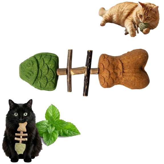 Catnip and Silvervine Chew, Natural Fishbone Chew Toy for Cats, Fishbone-Shaped Cat Dental Toy for Chewing, Licking, Pawing, Boredom Relief & Enrichment for Cats(1pcs)