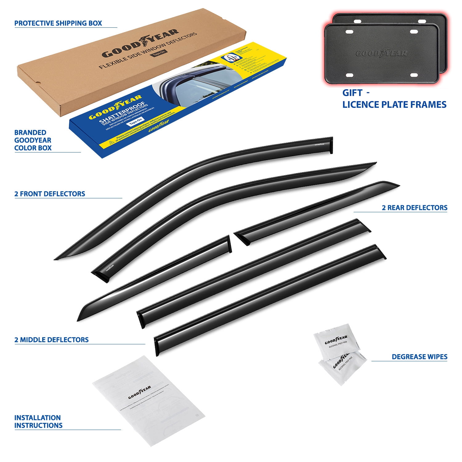 Goodyear Shatterproof Window Deflectors for Lexus TX 2024-2026, Tape-on Rain Guards, Window Visors, Vent Deflector Visor, Car Accessories, 6 pcs. - GY008816