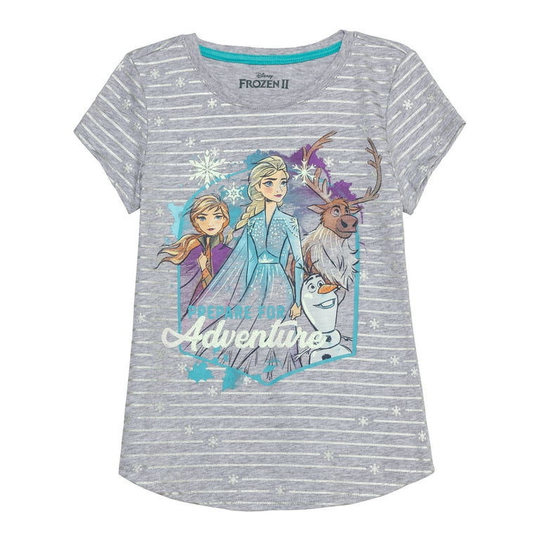 Shirts, 2 T- Anna Print Sizes All Disney Frozen Elsa Girls 2-Pack, and 4-16 Graphic Over and Glitter