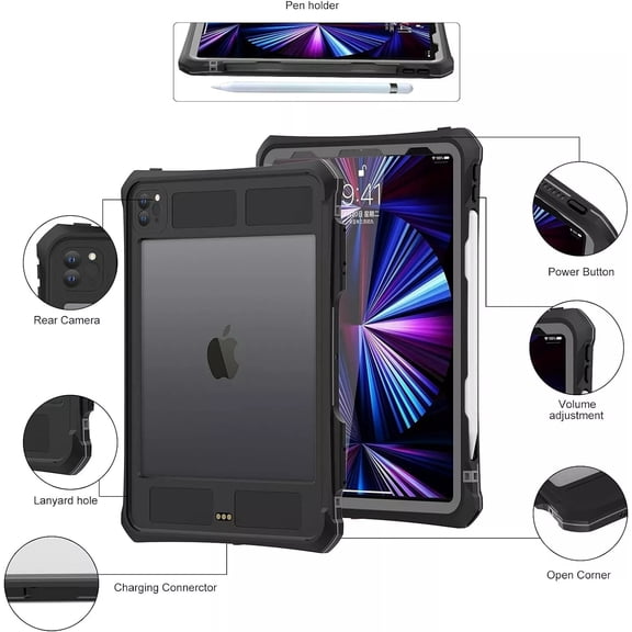New iPad Pro 11 inch Waterproof Case, Full-Body Shockproof Protective Cover wit