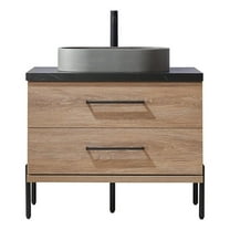 Trento 36" Black Sintered Stone Top Concrete Sink North American Oak Bath Vanity