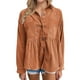 thumbnail image 1 of Camisa de pana de moda para mujer, camisa informal de manga larga con botones, top (caramelo), 1 of 6
