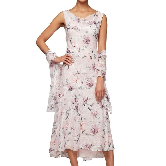 Alex Evenings Women's Sleeveless Printed Chiffon Dress with Shawl, Blush Multi, 14P