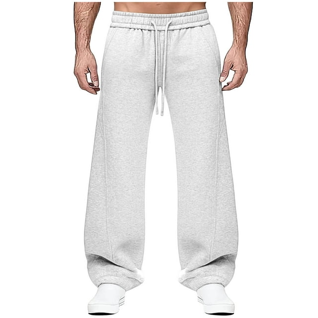 FRSASU Men's Baggy Sweatpants Wide Leg Lounge Stretch Elastic Waist Drawstring, Lounge Workout Casual Track Pants White