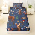 thumbnail image 3 of Castle Fairy Cute Cartoon Woodland Animal Twin Sheets 3pcs for Boys,Deer Bear Fox Owl Mushroom Pine Bedding,Navy Brown White,1 Fitted Sheet, 1 Flat Sheet and 1 Pillowcase, 3 of 6