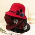 thumbnail image 5 of Opvise Lady Hat Elegant Wide Brim Keep Warm Solid Color Winter Autumn Ladies Dome Hat with Flower for Winter Red, 5 of 8