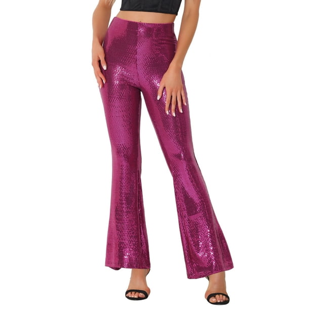 Pantalones de campana brillantes y ajustados con lentejuelas INSPIRE CHIC para mujer en color rosa intenso