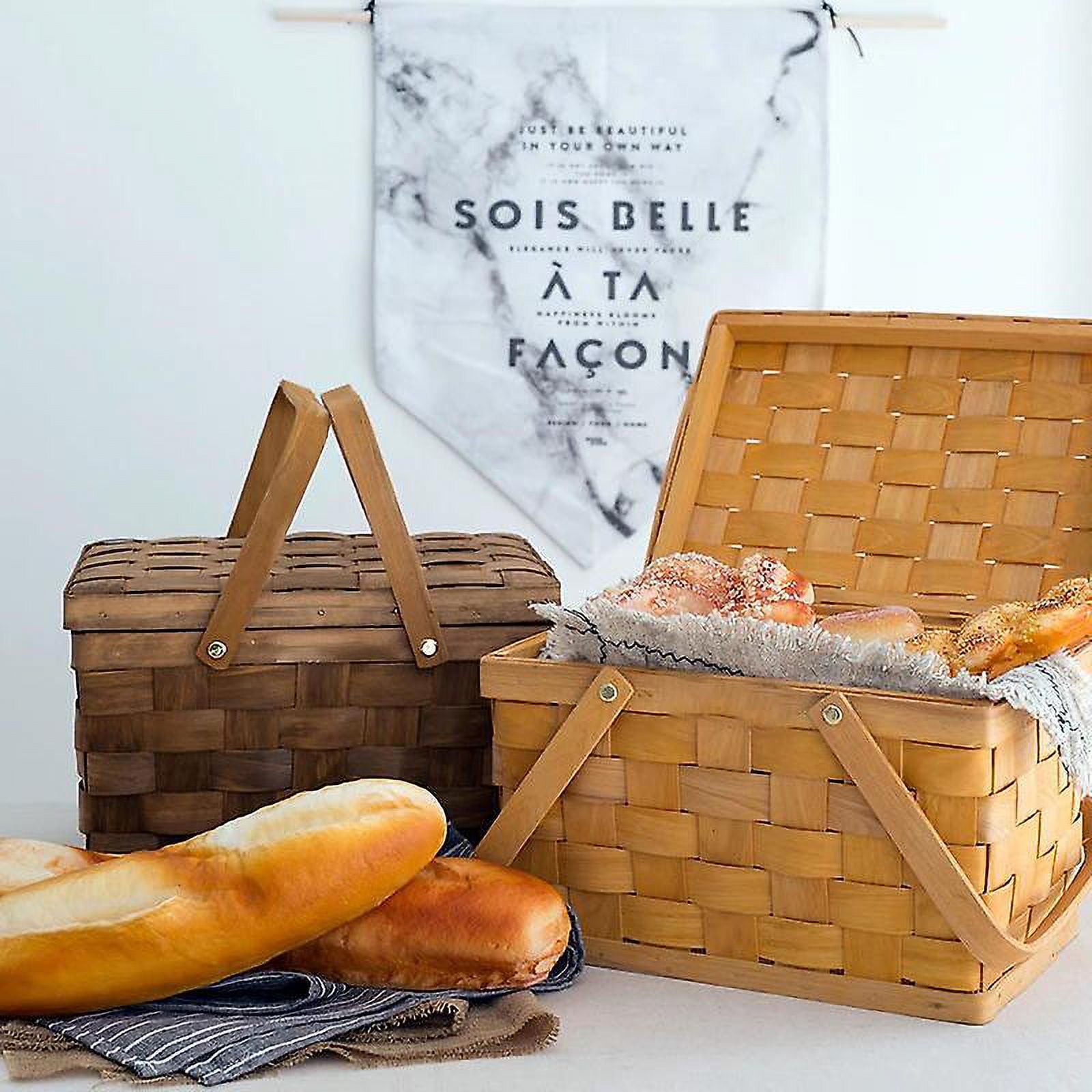 France Style Picnic Basket Bread Baskets Hiking Storage Box Cake Table Decorating Food Photography Hand wood Color