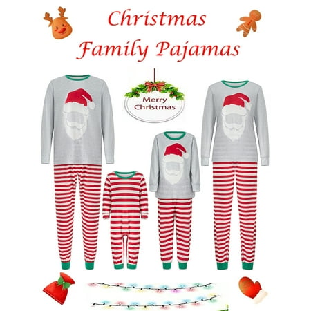 

Family Christmas Pajamas Matching Set Santa Graphic Pullover Tops Stripe Pants for Adults Kids Baby Xmas Sleepwear