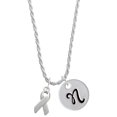 thumbnail image 1 of Delight Jewelry Silvertone Awareness Ribbon Silvertone Script Initial Disc - N - Charm Necklace, 20"+3", 1 of 4