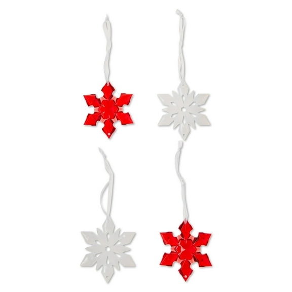 Red & White Snowflakes Mini Christmas Ornaments, 4 Count, by Holiday Time