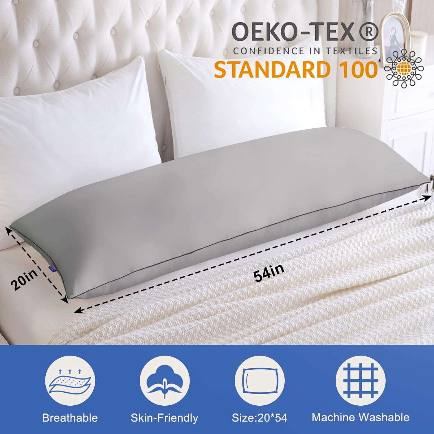 Memory Foam Body Pillow Insert - Full Body Pillow for Adults - Soft Large Long Bed Pillow for Side Sleeper