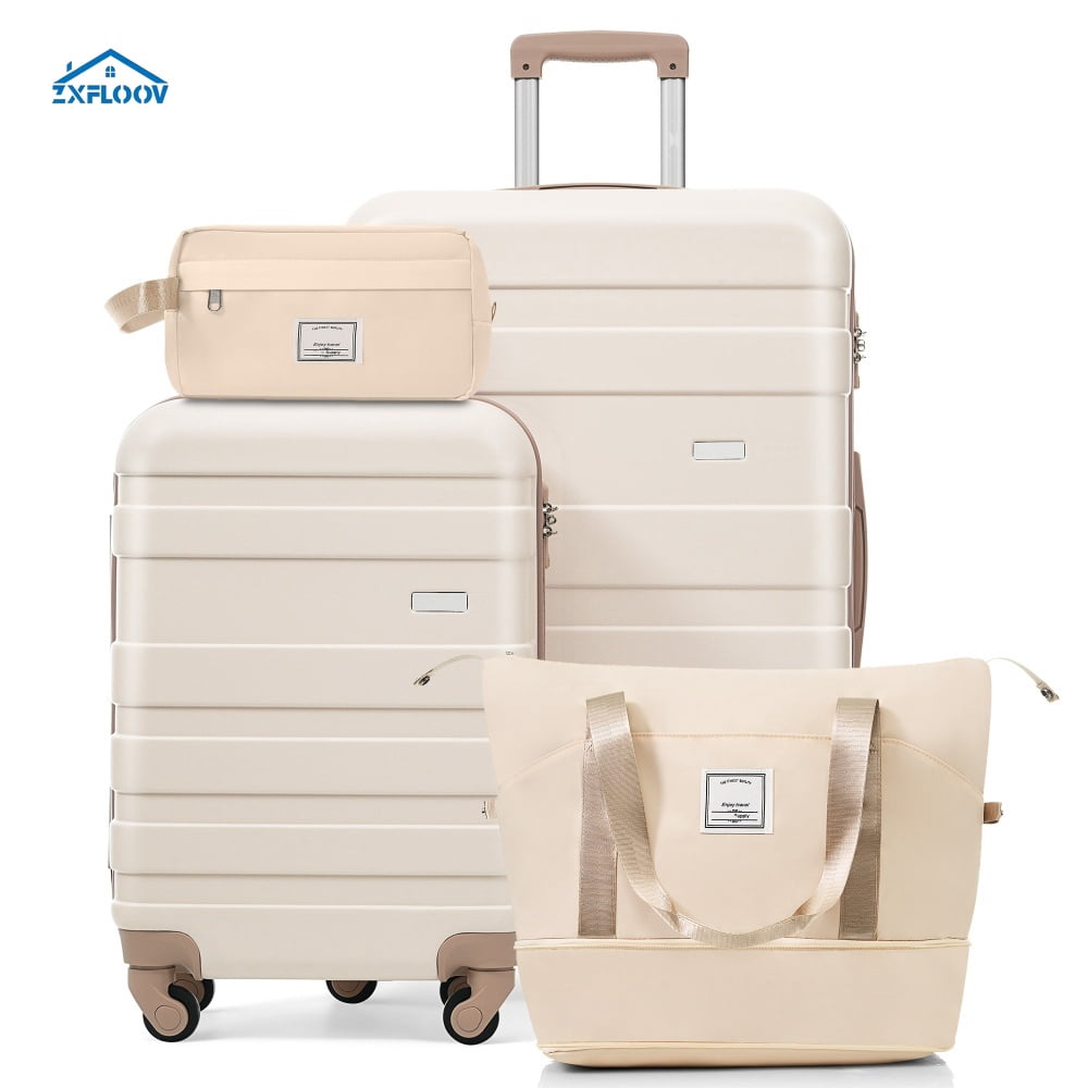 4-Piece ABS Luggage Set with TSA Lock, 20" Carry-On & 28" Checked Suitcase, Spinner Wheels, Pink
