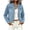 Light Blue, variant on Women's Cropped Denim Jacket Lightweight Collared Button Front Jean Trucker Coat Relaxed Casual Solid Color Long Sleeve Outerwear with Pockets L