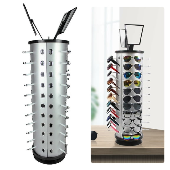 Rotating Sunglasses Display Rack 44 Pieces   Mirror Spinning Stand Glass Holder