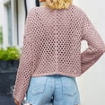 thumbnail image 4 of Yyeselk Women's Cropped Crochet Sweaters Crew Neck Sexy Hollow Out Solid Color Relaxed Fit Long Sleeve Knitted Lightweight Slouchy Jumper Tops Purple S, 4 of 4