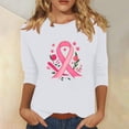 thumbnail image 2 of VKOYWKM Womens Breast Cancer Awareness Shirts Breast Cancer T Shirt Pink Ribbon Fight Cancer Shirt Inspirational 3/4 Sleeve Tops Casual Crew Neck Cancers T-Shirt, 2 of 5