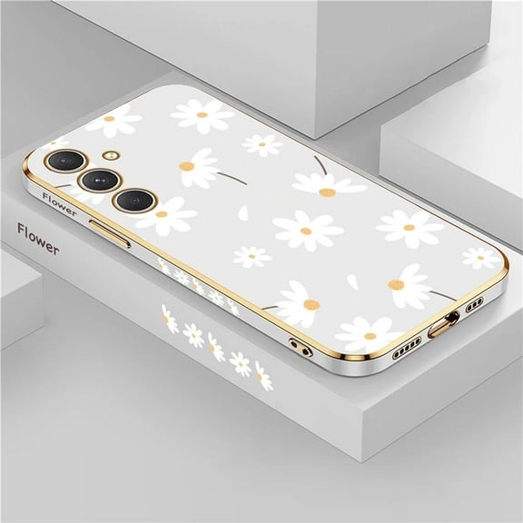 Galaxy A14 5G Case for Women Girls with Integrated Camera Lens Protector Pretty Flowers Cute Plated Soft Flexible Shockproof Protective Cover Phone Case for Samsung Galaxy A14 5G 6.6"-White