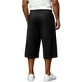 thumbnail image 6 of longantii Men's Capri Pant Baggy Below Knee Summer Casual Wide Leg Loose Drawstring 3/4 Pant with Pockets Black S, 6 of 8