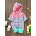 thumbnail image 2 of Nituyy Baby Girls Knit Romper, Long Sleeve Contrast Color Button Closure Fall Hooded Jumpsuit Sweater, 2 of 6