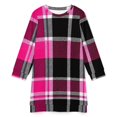 thumbnail image 4 of Pink And Black Plaid Pattern Women Elegant Long Sleeve Warm Dress Autumn Winter Sweater Dress Casual Pullover Mini Dresses, 4 of 7