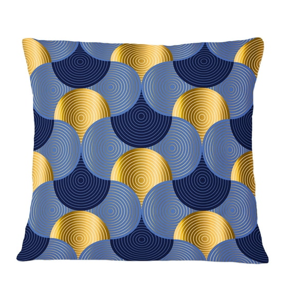 Designart Retro Luxury Waves In Gold And Blue VIII' Mid-Century Modern Throw Pillow - 12x20