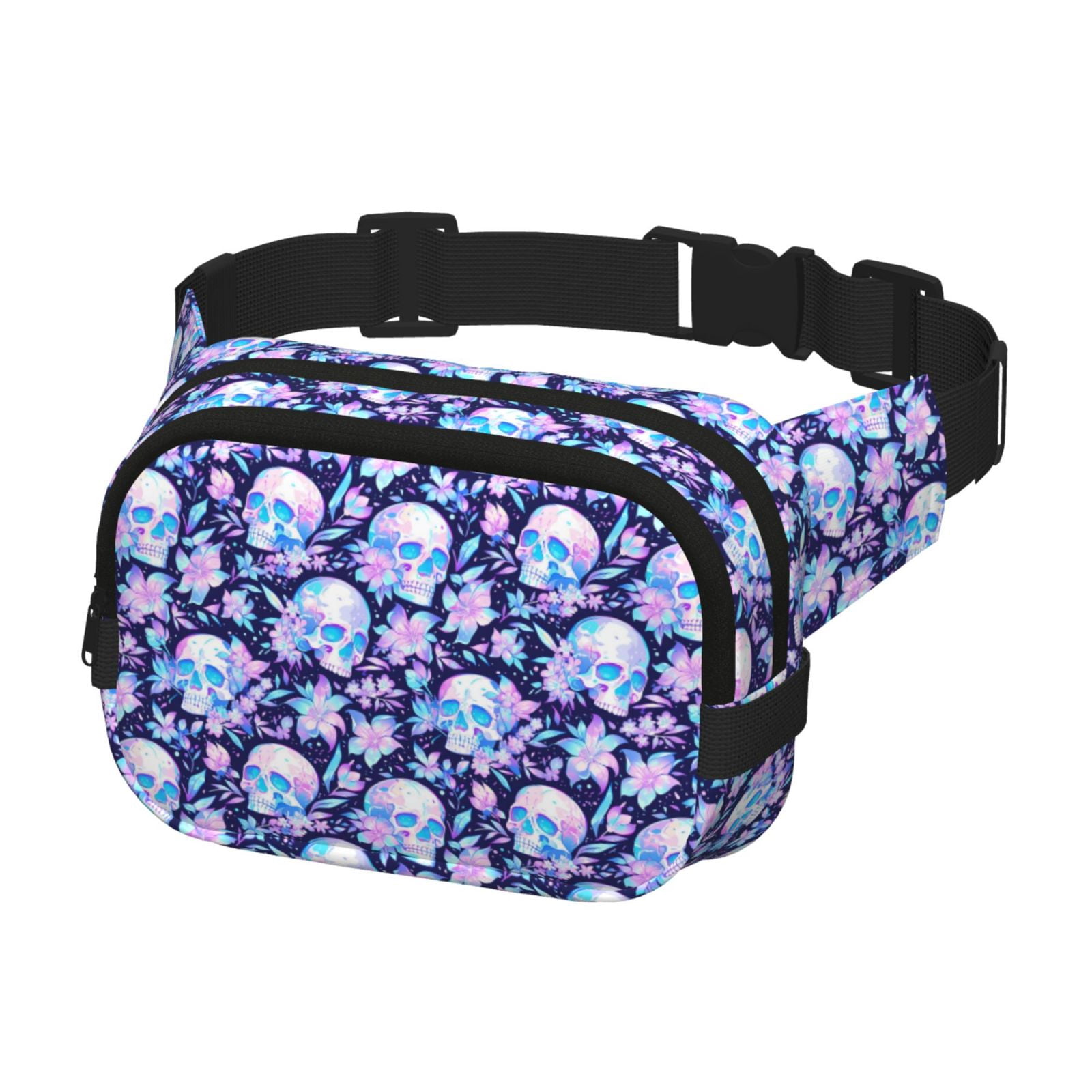 Picia crystal Skull flower leaf Print Square Double-Layer Waist Bag Mini Adjustable Waist Belt Bag Exercise Running Travel Hiking