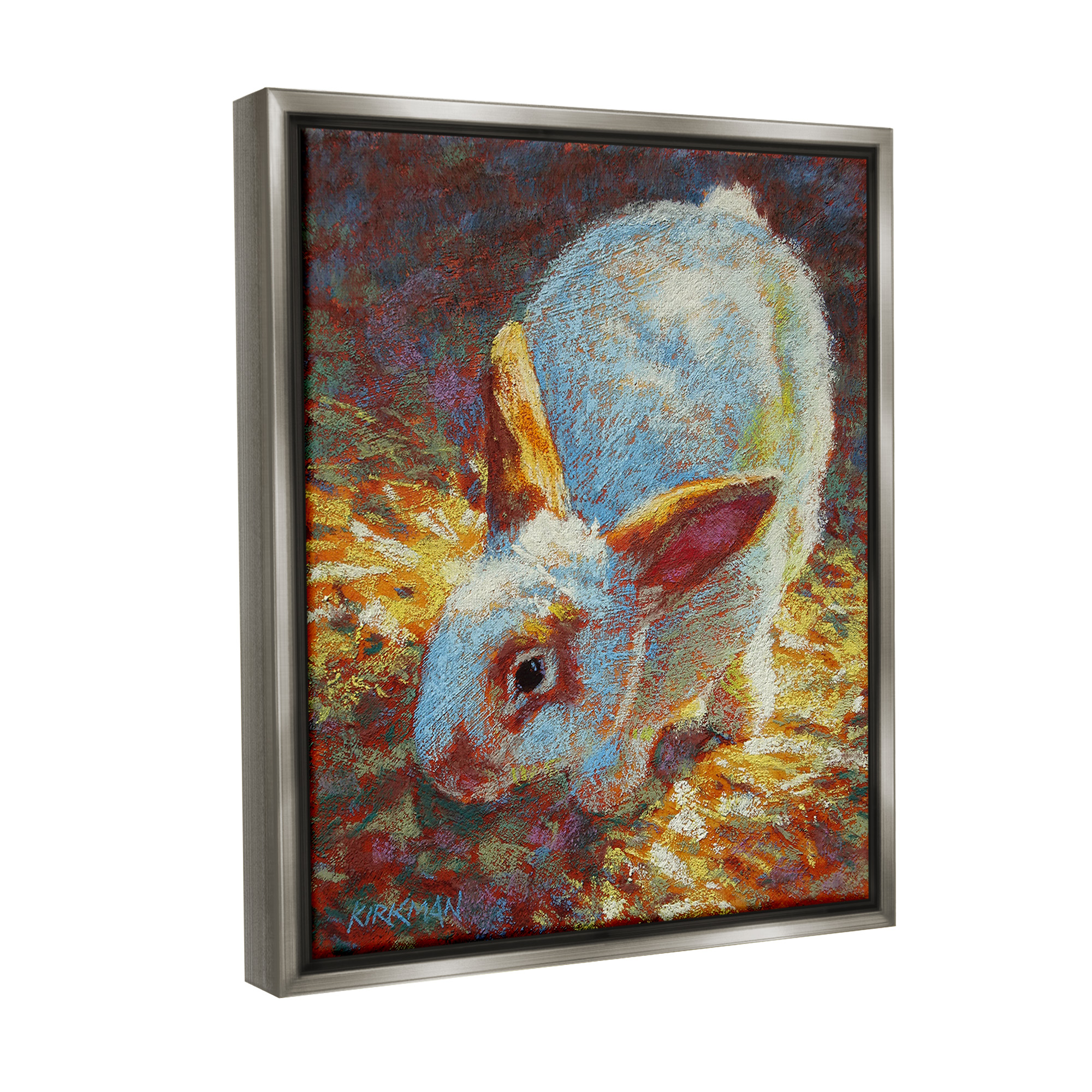Stupell Industries Rabbit Pointillism Portrait Animals & Insects Painting Gray Floater Framed Canvas Art Print Wall Art, 25 x 31