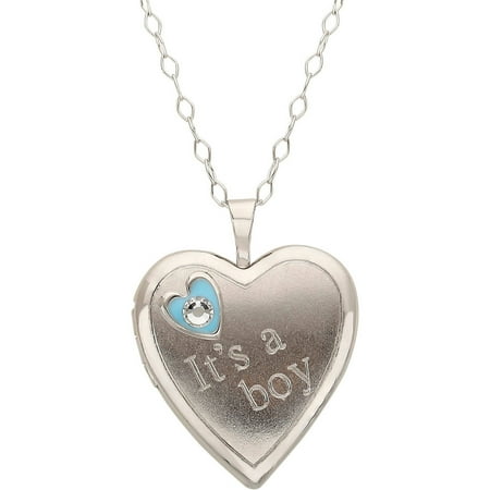 Crystal Accent Sterling Silver "It's a Boy" Heart Locket Pendant, 18"