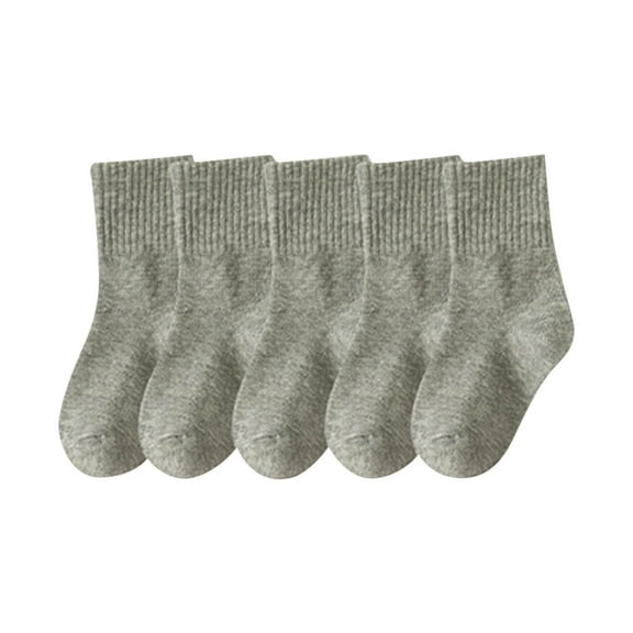 CYRBOKO Girls'Crew Socks, 5 Pairs Soft Cotton Lightweight Athletic Socks Gray Size 1-12 T