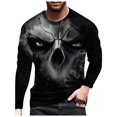 thumbnail image 1 of Camiseta informal holgada de cuello redondo con estampado de manga larga para hombre, blusa tipo túnica, 1 of 8