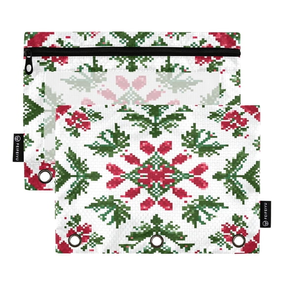 Christmas Theme Pattern Pixel Binder Pouches Zipper Pocket Document Storage 3 Rings 2 Packs A5 Size