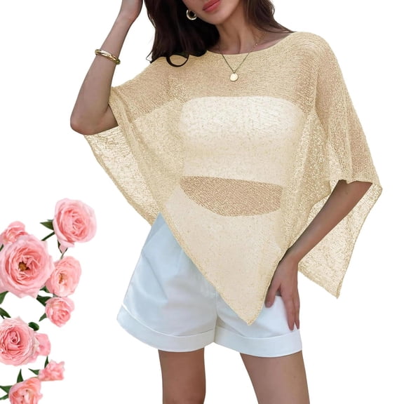 Sheer Poncho Top for Women, Crochet Shrug Mesh Cover Up for Beach Vacation Summer Wear