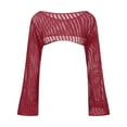 thumbnail image 3 of Cavosen Sexy Cover Ups for Swimwear Women Summer Beach Knitted Crochet Hollow Out Shirt Cover Ups Long Sleeve Round Neck Sheer Flare Sleeve Crop Kaftan Plain Kimono Red M, 3 of 4