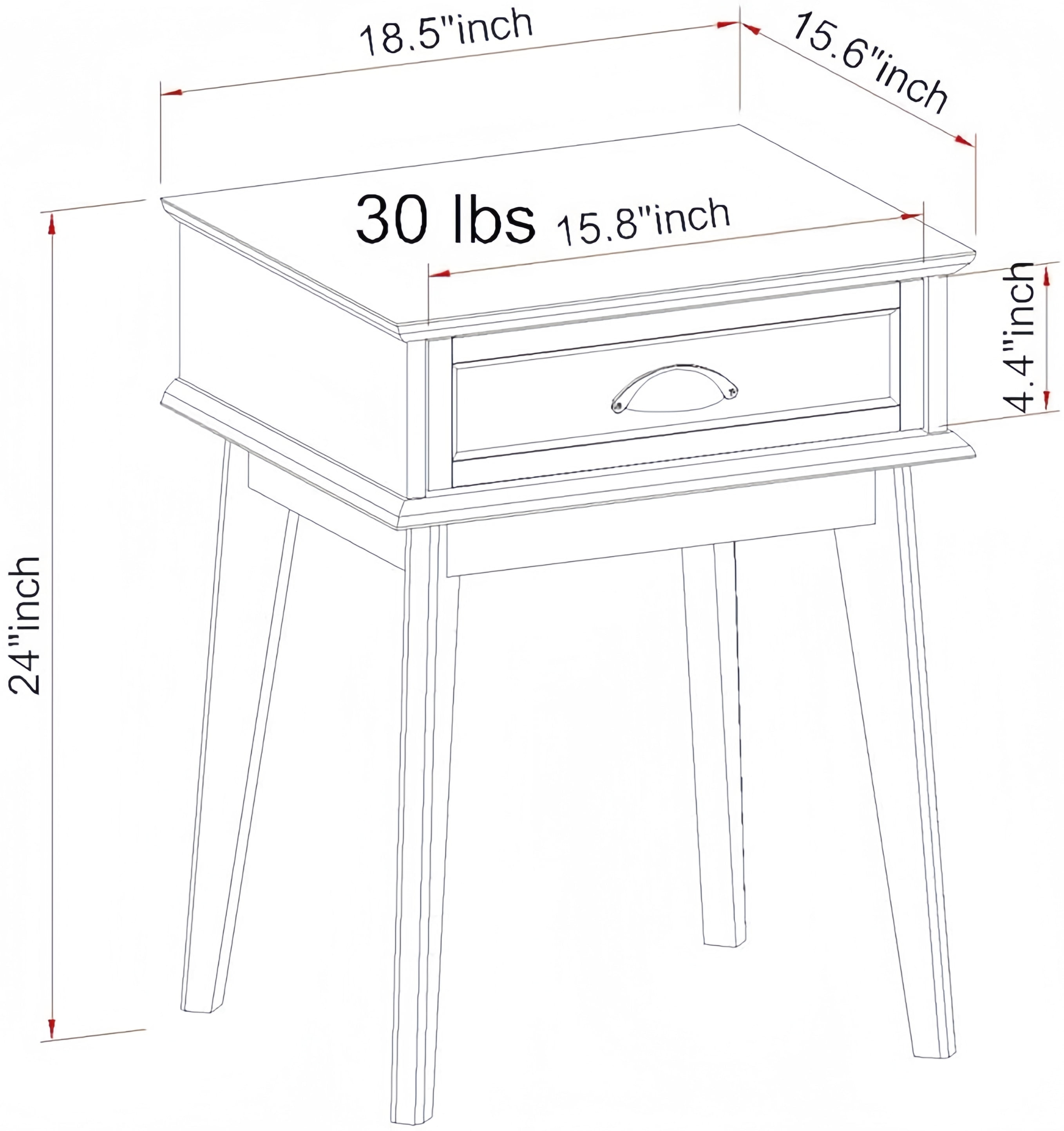 Caffoz End Side Table with Fully Extended Storage Drawer，Golden Oak