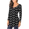 thumbnail image 3 of Floleo Clearance Womens Tops Long Sleeve Shirts Fall Clearance Women Casual T-shirt Printed Long Sleeve Round Neck Ruched Pullover Blouse Tops Black, 3 of 6