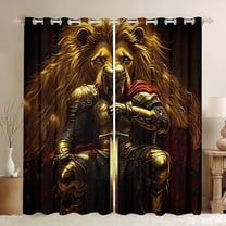 Feelyou Teens Medieval Knights Black Out Curtains, Cartoon Lion Animal Curtains Pack of 2 (42x63 Each), Western Warrior Bedroom Curtains, Black Out Curtains Decor