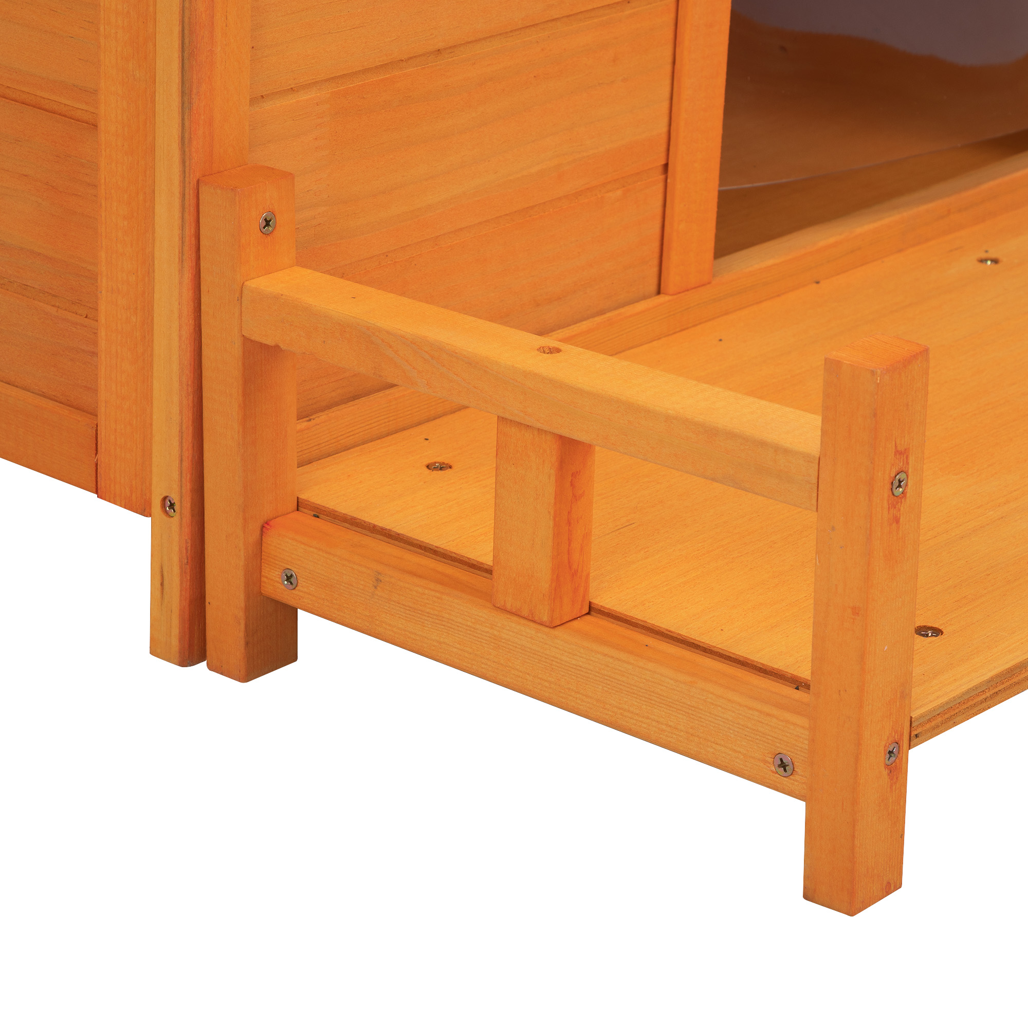 Demi Bonn 38" Wooden Dog House for Indoor Dogs, Outdoor Waterproof Dog Kennel, Log Cabin Style with Porch, Elevated Floor, PVC Curtain, Orange