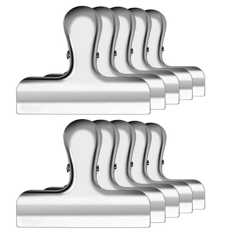 Wide Clip Grip (Set of 10 Chip Clips for Bags, IPOW 3 Inches Wide Stainless Steel Food Bag Clips for Coffee Bread Bags, All-Purpose Air Tight Seal Grip Clips for Kitchen Home Office,)
