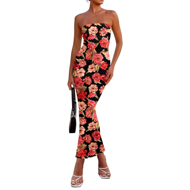 Vestido largo PRETTYGARDEN para mujer 2025, verano, floral, negro, XS
